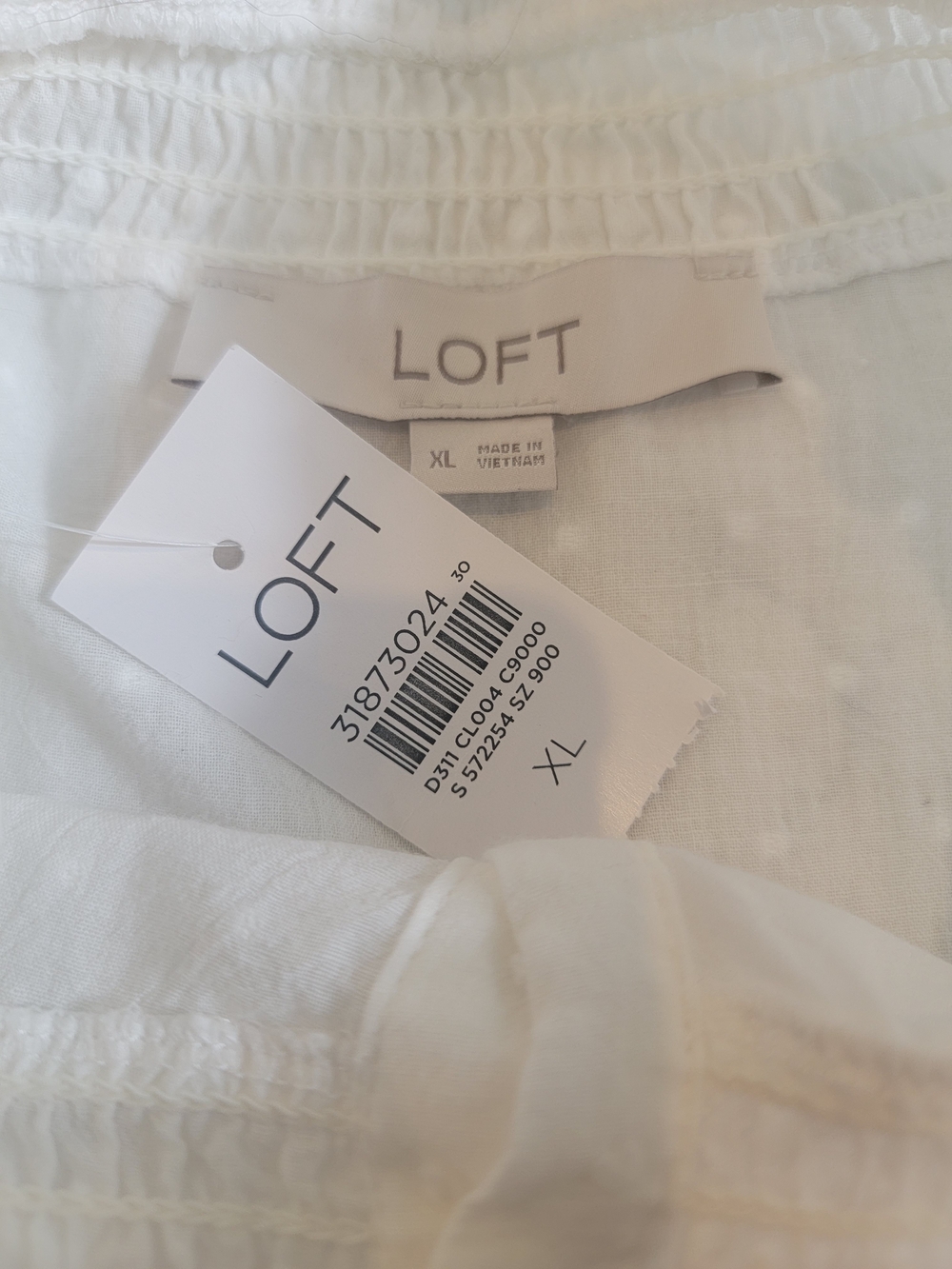 LOFT White Swiss Dot Ruffle Smocked high neck Blouse XL NWT Romantic Cottagecore - Picture 2 of 13